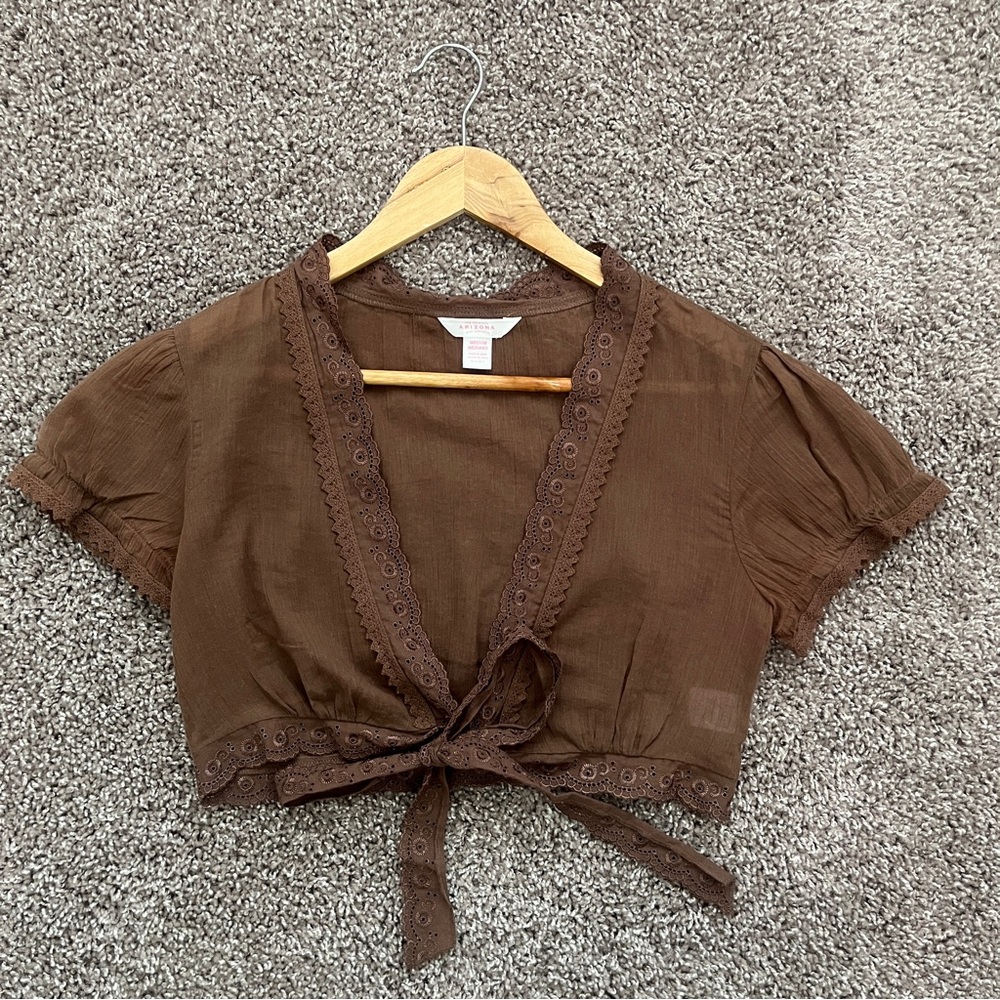 Brown Tie-Front Women's Top